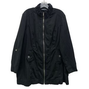 Baccini Womens 2X Black Full Zip Chrome Hardward Long Roll Up Sleeve Jacket